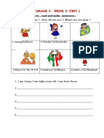 Grade 4 exercises - Week 5 unit 1 matching countries to nationalities