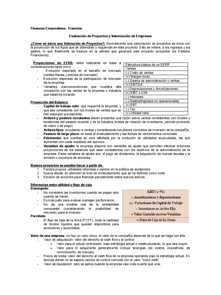 Apuntes Clase Finanzas Corporativas | PDF | Flujo de caja descontado ...