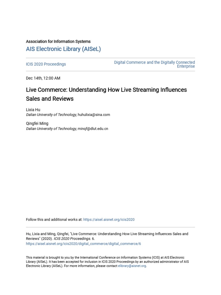 Live Streaming's Impact on E-Commerce Sales | PDF | E Commerce | Sales