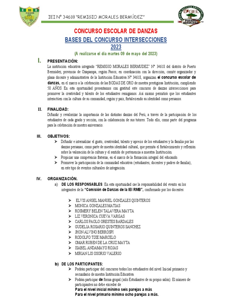 Bases Del Concurso de Danzas | PDF | Ritmo | Bailes