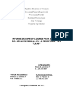 Informe de Especifiaciones para El Diseño Del Apilador Manual en La Ferreteria "Las Turas"