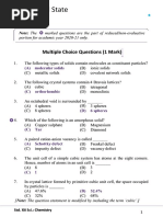 Solid State: Multiple Choice Questions (1 Mark)