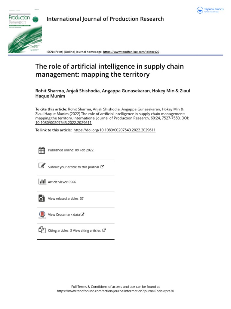 The Role of Artificial Intelligence in Supply Chain Management Mapping ...