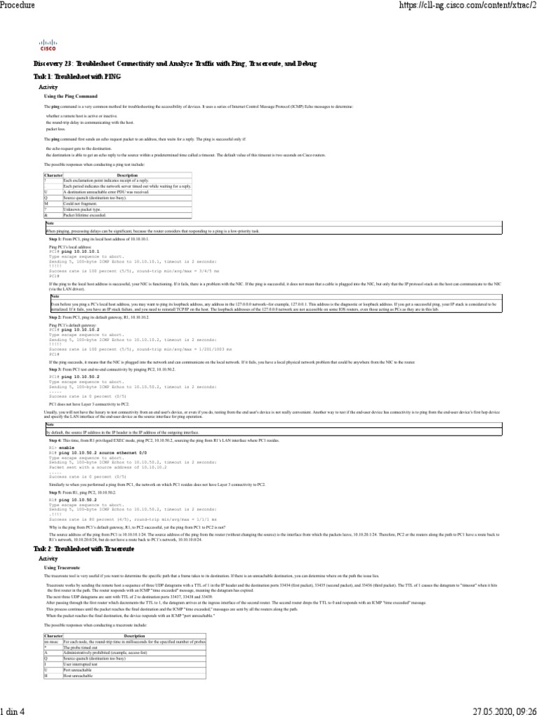 Discovery 23 troubleshoot connectivity and analyze traffic with ping