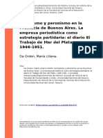 Da Orden, María Liliana (2005). Socialismo y peronismo en la Provincia de Buenos Aires. La empresa periodística como estrategia partid (...)