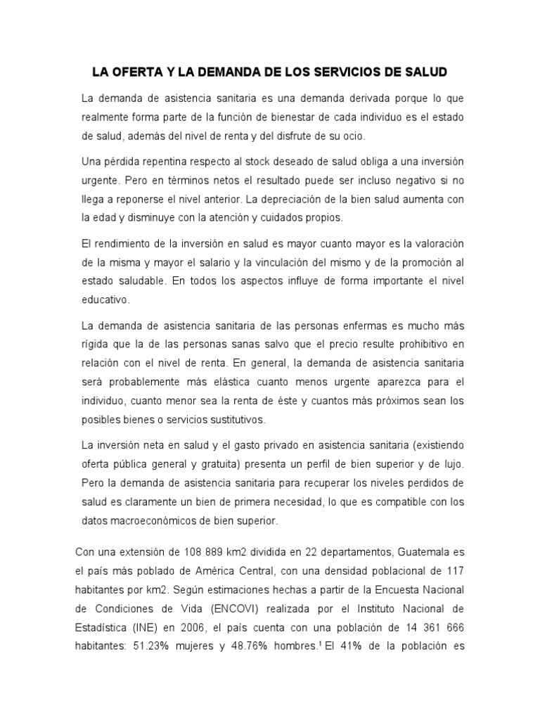 Demanda y oferta en atención sanitaria | PDF | Gestión de recursos ...