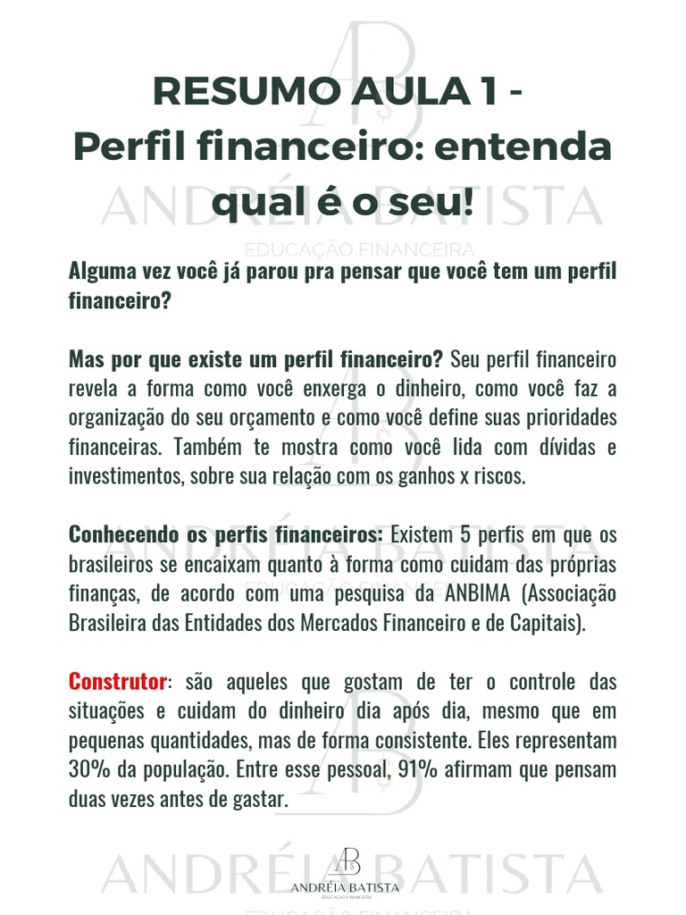 Conheça os 5 Perfis Financeiros | PDF | Dinheiro | Economias