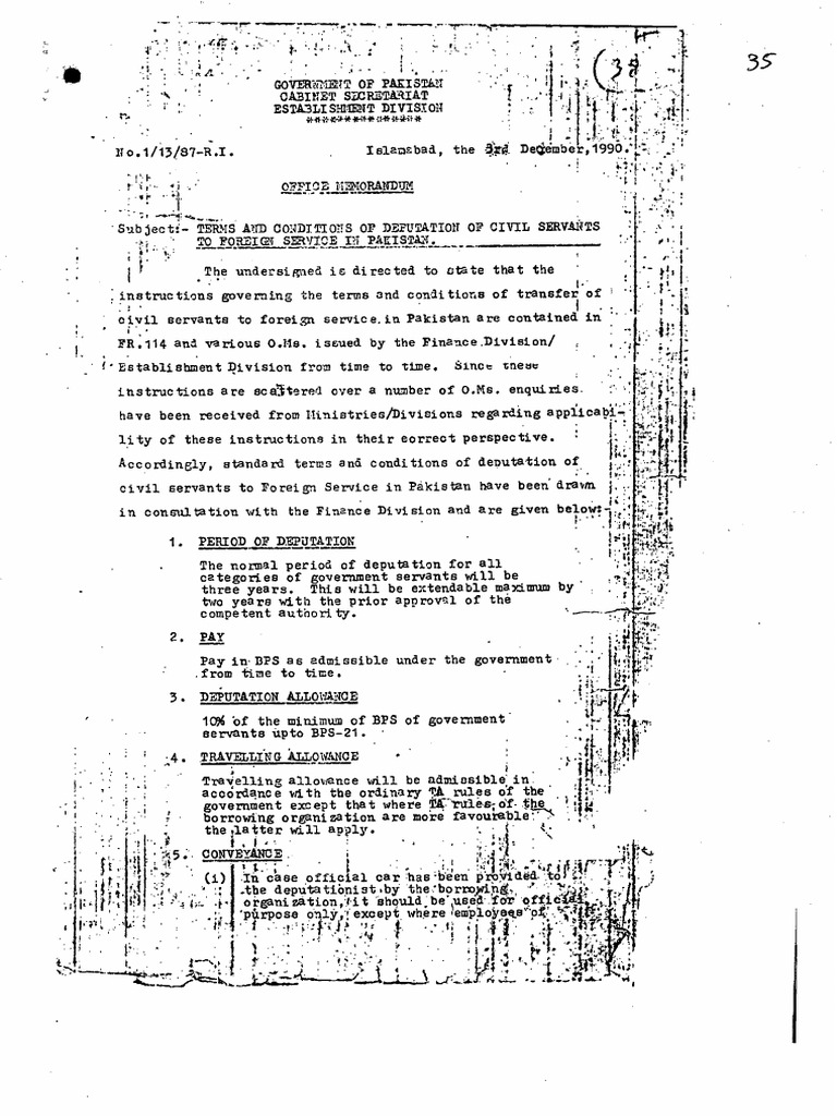 Guidelines Regarding Terms and Conditions of Deputation of Civil