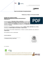 Solicitud de Actividad Complementaria: Villahermosa, Tabasco A 27 de Junio de 2022