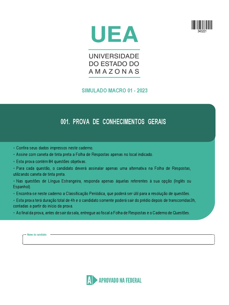 UEA 2022/2023: confira o gabarito da prova de conhecimentos gerais