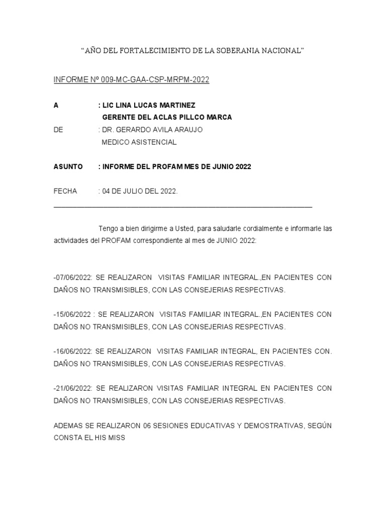 Informe Profam Junio | PDF