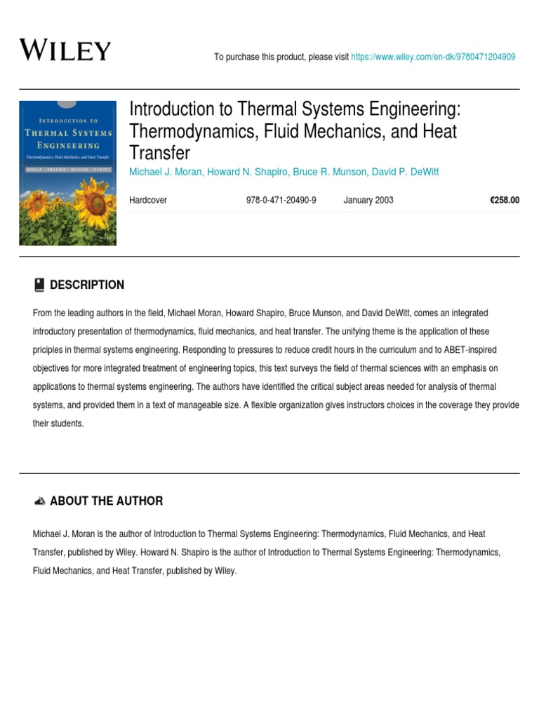 Wiley Introduction To Thermal Systems Engineering Thermodynamics