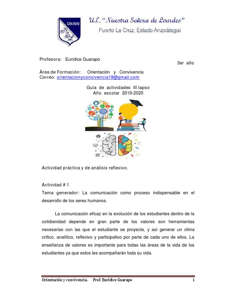 3er Año Guia de III Lapso Orientación y Convivencia | PDF | Pensamiento ...