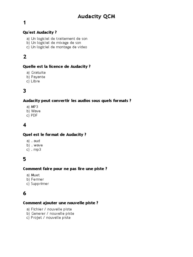 Questions sur Audacity et ses fonctionnalités | PDF | Technologie et ...