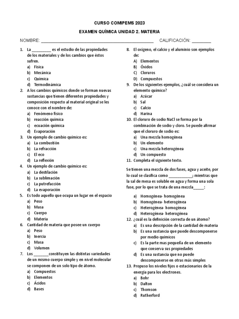 Examen quimica unidad 2 comipems 2023 pdf tomos importar