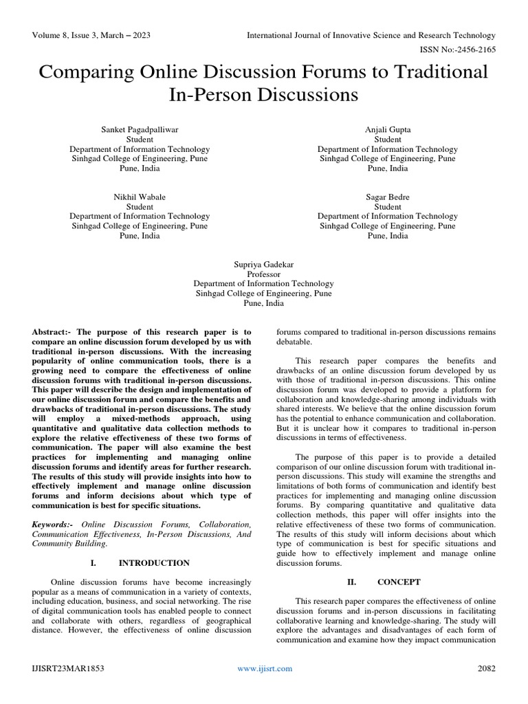 Comparing Online Discussion Forums To Traditional InPerson Discussions