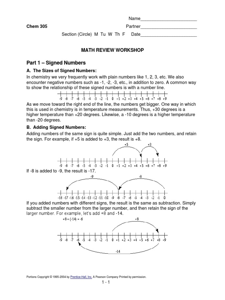 Chemistry 305 Math Review Pdf Equations Exponentiation