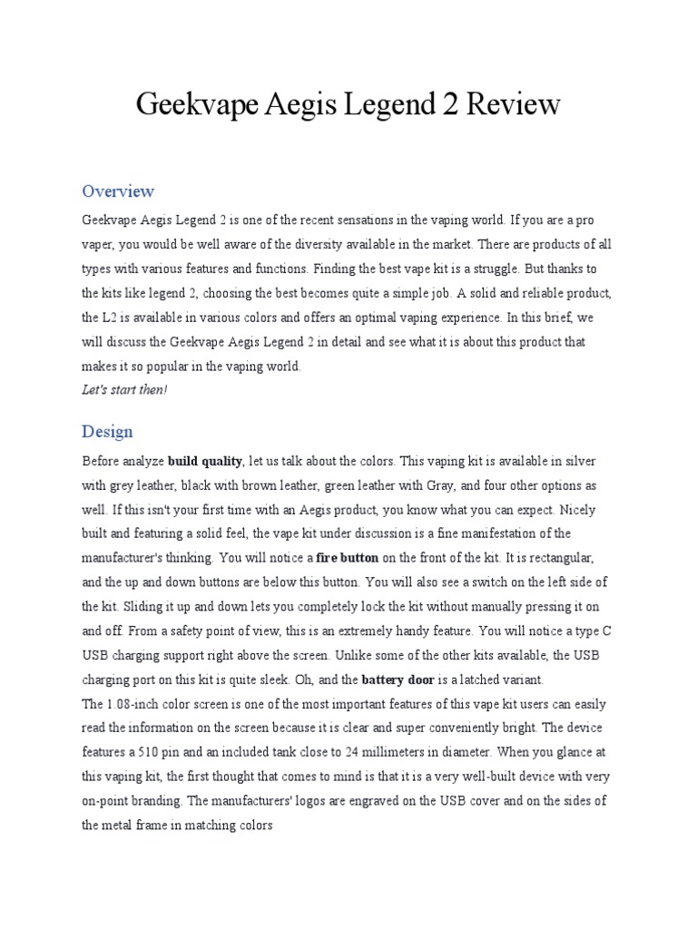 elf bar vape uk Geekvape Aegis Legend 2 Overview | PDF | Electronic Cigarette main image 1