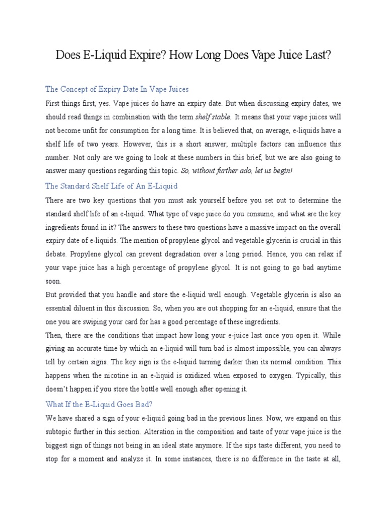 Does ELiquid Expire? How Long Does Vape Juice Last? The Concept of