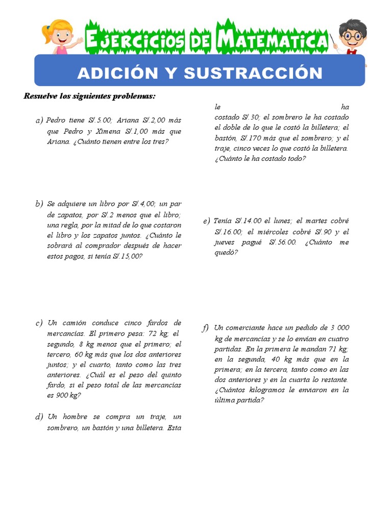 Ficha de Adición y Sustracción Mas Que y Menos Que | PDF
