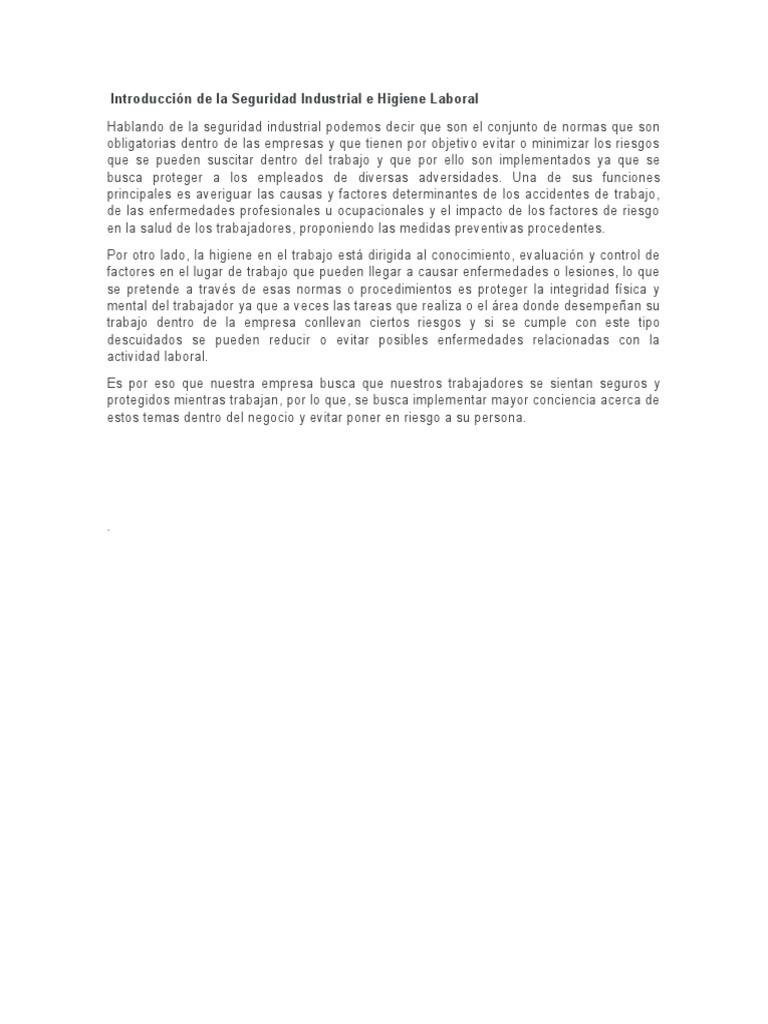 Introducción De La Seguridad Industrial E Higiene Laboral Pdf