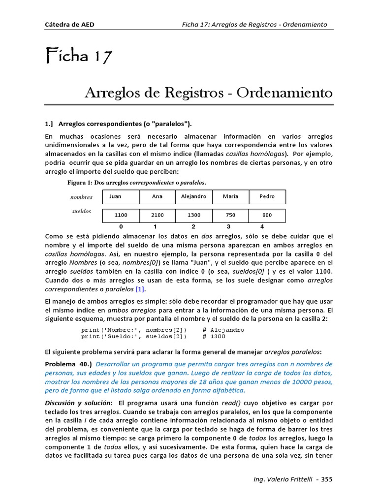 Manejo de arreglos de registros y ordenamiento alfab tico en python
