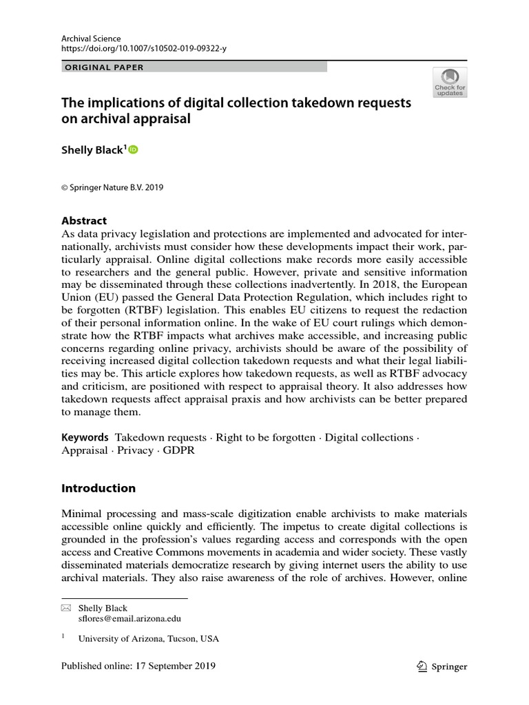 The Implications of Digital Collection Takedown Requestson Archival ...