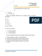 Lista de exercícios de raciocínio lógico da aula ao vivo