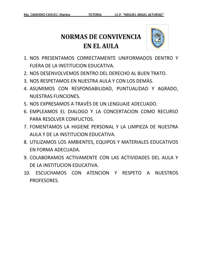 Normas de Convivencia en el Aula 2025 | PDF