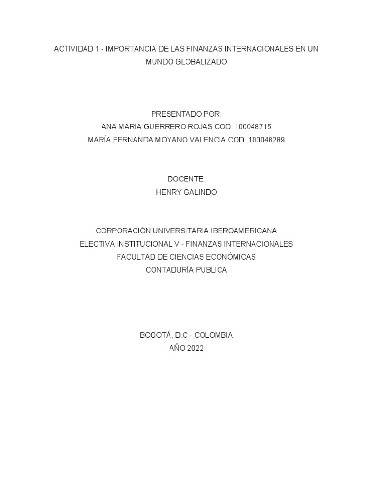 Importancia de las Finanzas Internacionales | PDF | Economía ...