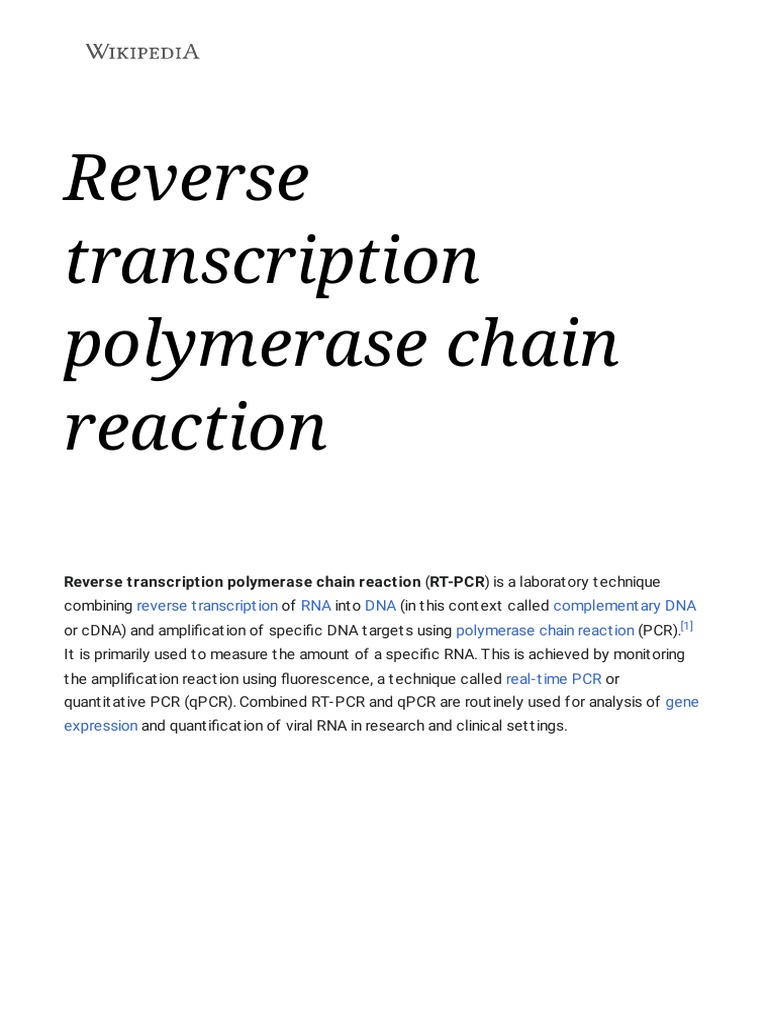 Reverse Transcription Polymerase Chain Reaction - Wikipedia | PDF ...