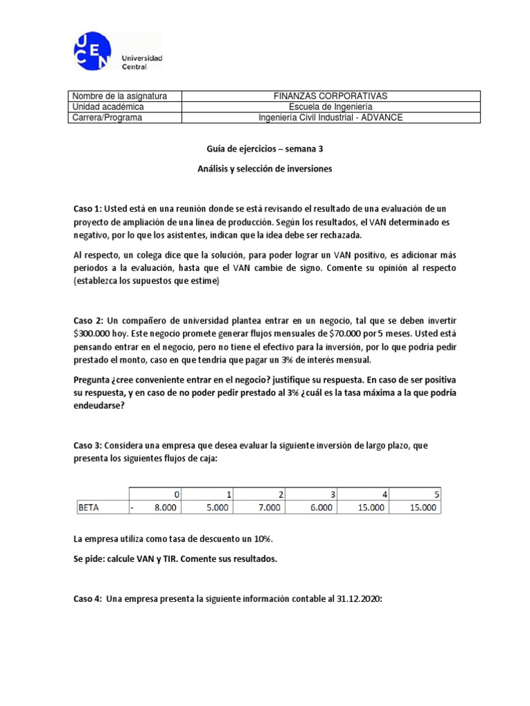 Ejercicios de Finanzas Corporativas: Inversiones | PDF | Flujo de ...