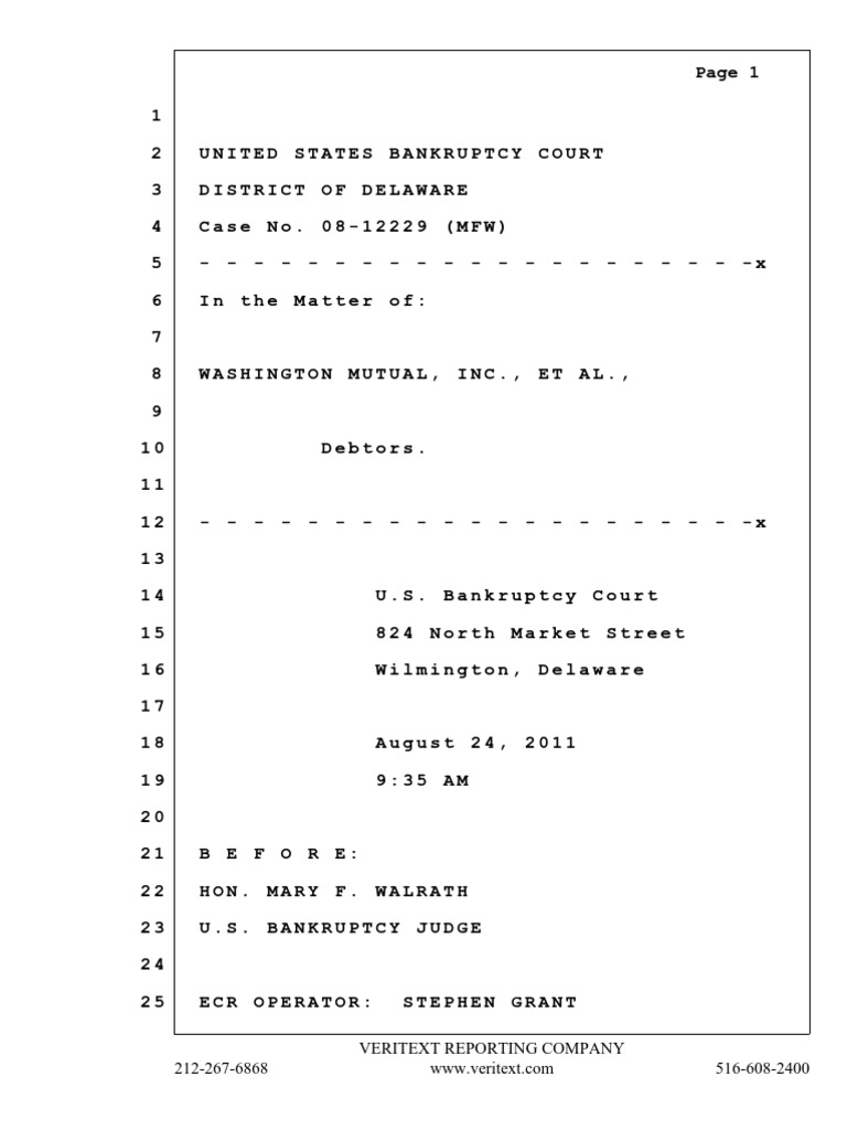 Washington Mutual (WMI) - Transcript of Oral Closing Arguments 8/24/11 ...