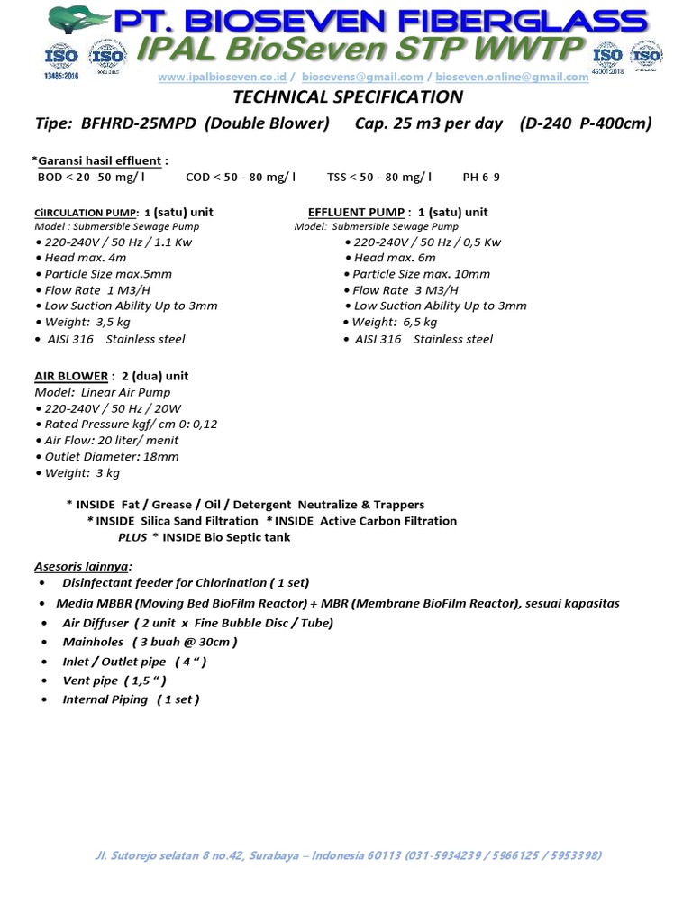 BioSeven STP Technical Specifications | PDF | Home & Garden | Science ...