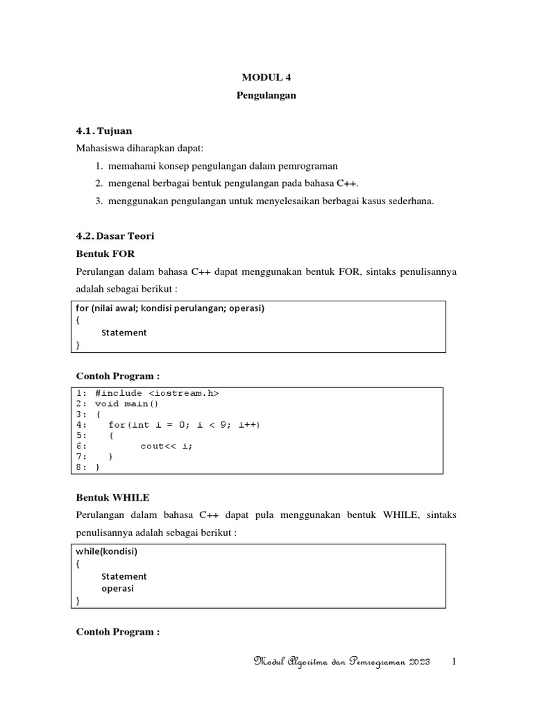 Pengulangan dalam C++: FOR, WHILE, DO-WHILE | PDF | Komputer