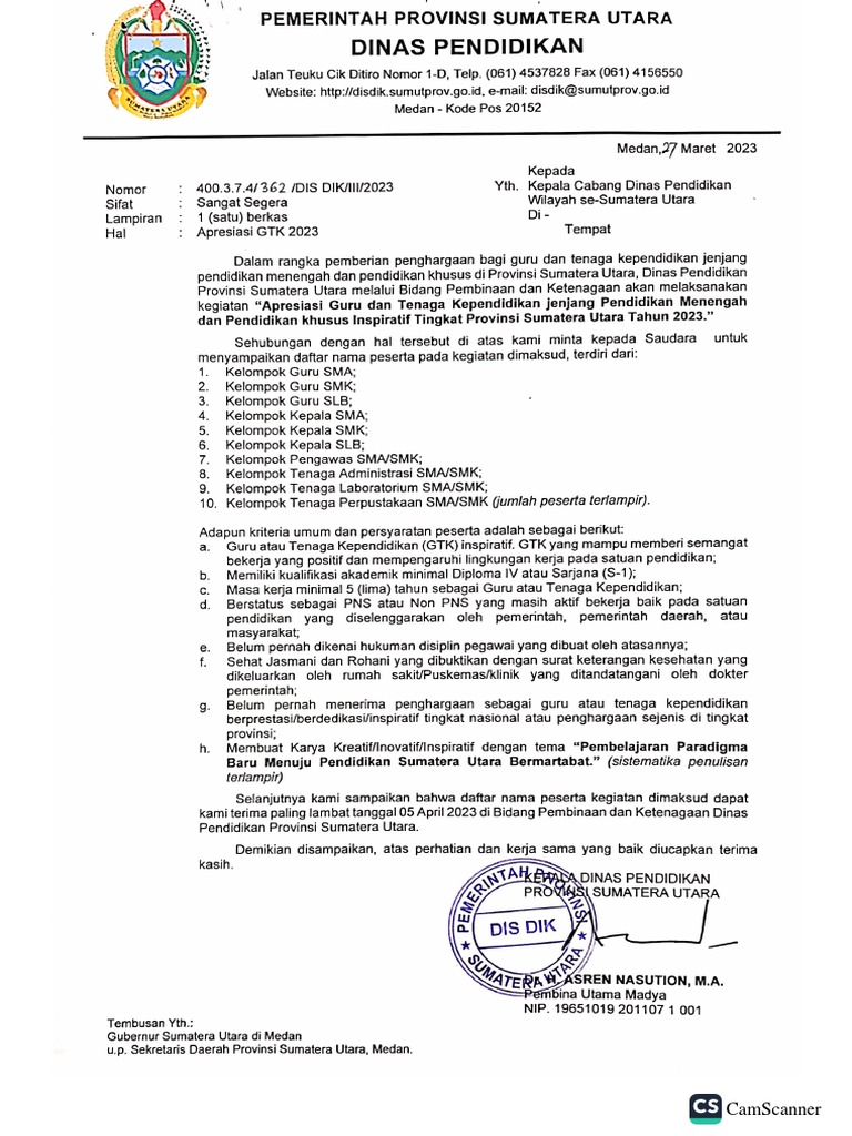 Surat Apresiasi GTK | PDF
