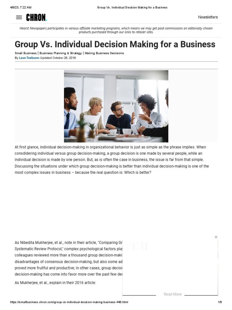Group vs. Individual Decision Making For A Business | PDF | Decision ...