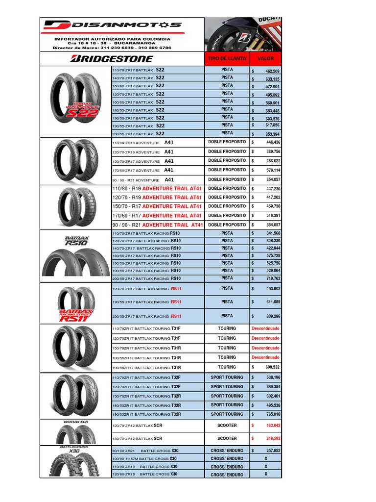 Referencias Bridgestone Moto | PDF