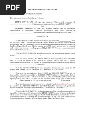 PAYMENT REFUND AGREEMENT