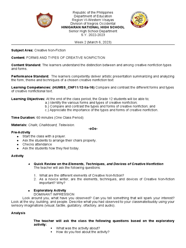 Forms And Types Of Creative Nonfiction Pdf Creative Nonfiction