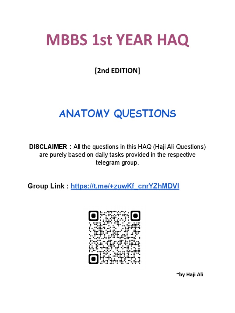 Mbbs 1St Year Haq: Anatomy Questions | PDF | Spinal Cord | Hand