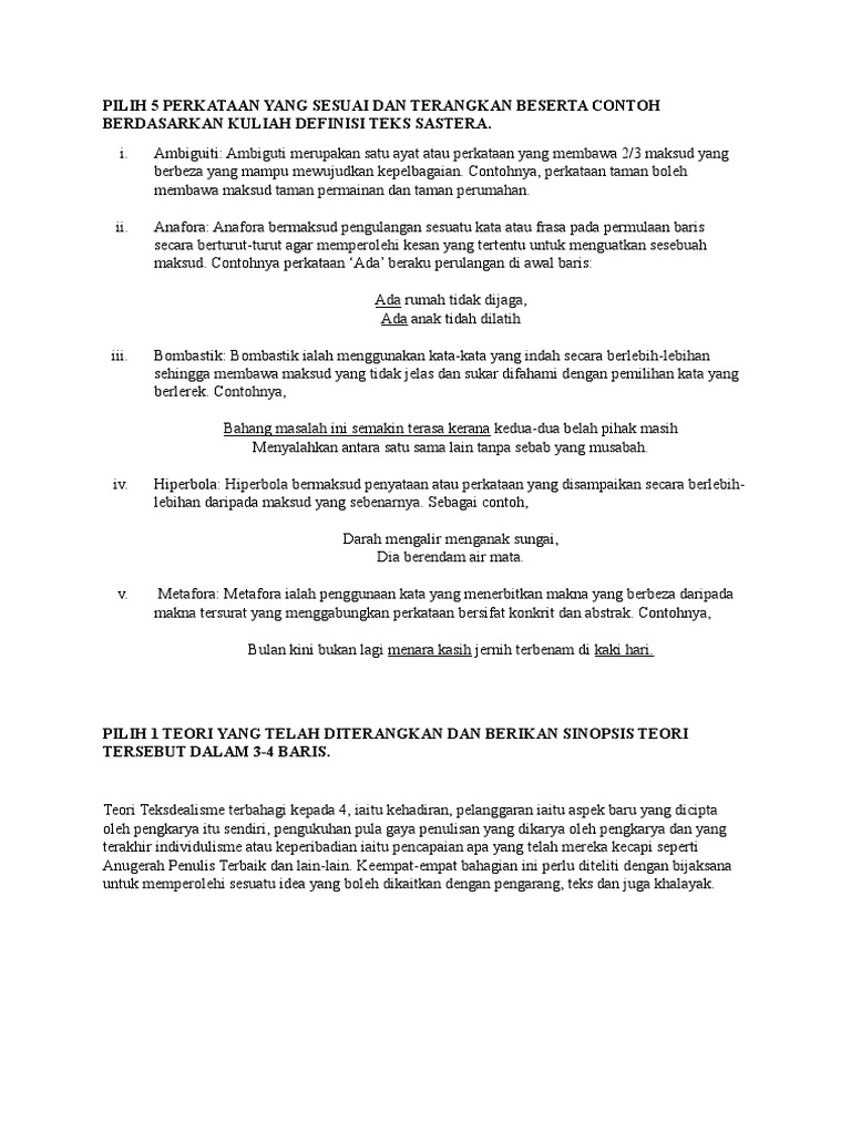 Latihan 2 Teori Dan Kritikan Sastera Pdf