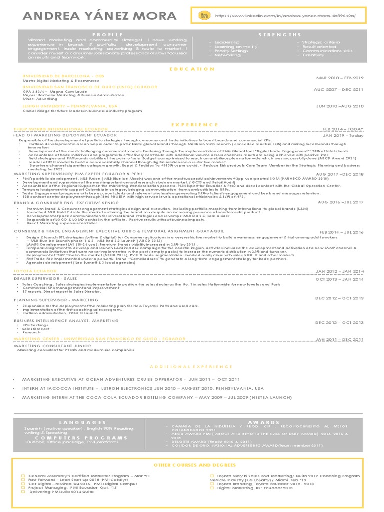 Cv andrea yanez m 2022 download free pdf brand marketing