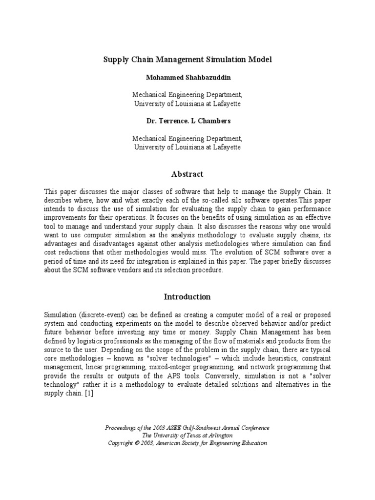 Supply Chain Management Simulation Model | PDF | Supply Chain ...