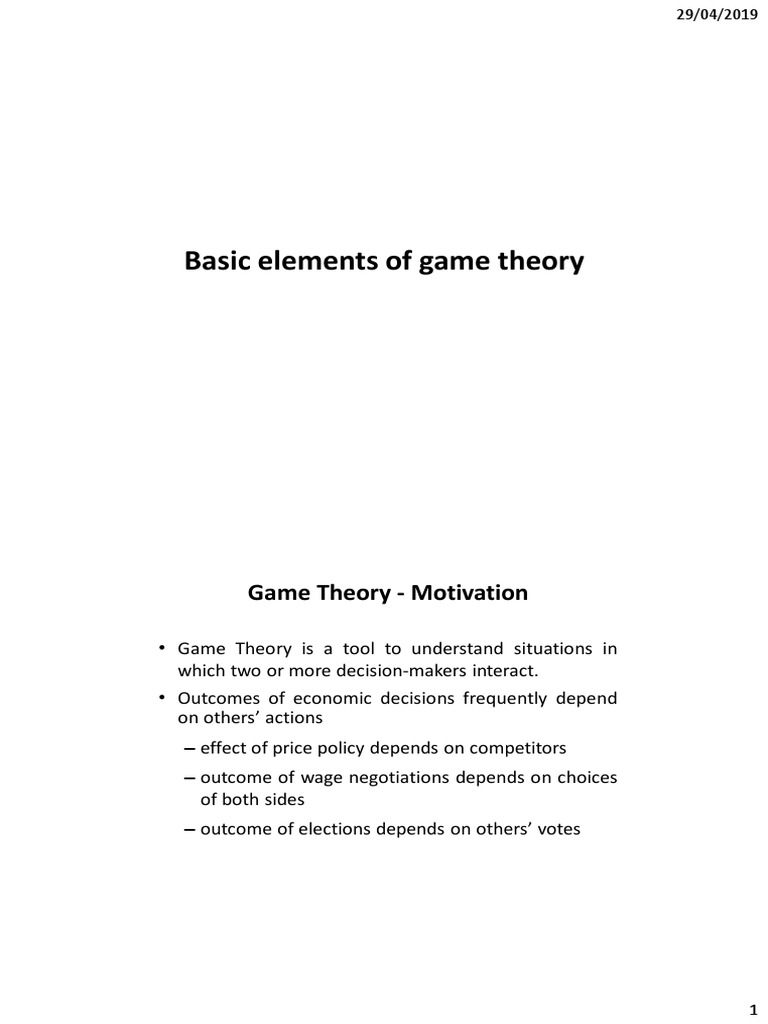 Basic Elements of Game Theory PDF Game Theory Microeconomics