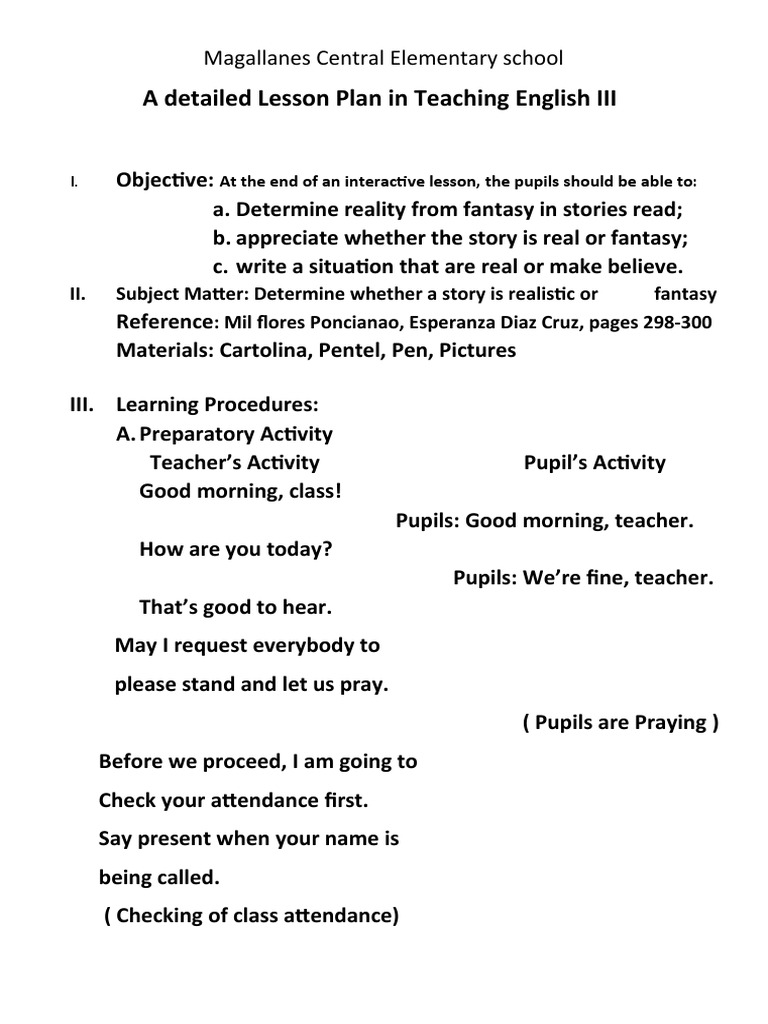English Lesson: Reality vs Fantasy | PDF