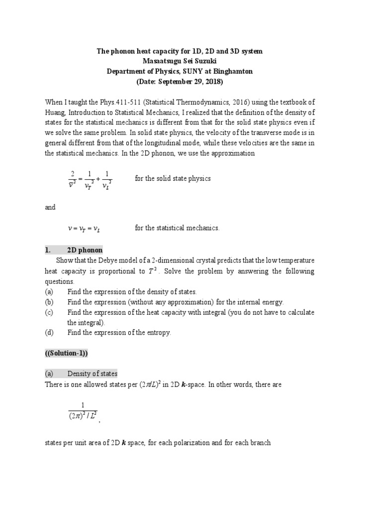 Phonon Heat Capacity in 1D, 2D, 3D Systems | PDF | Heat | Materials Science