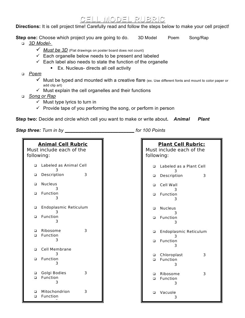 Cell Project Rubric Guide | PDF | Eukaryotes | Organelle