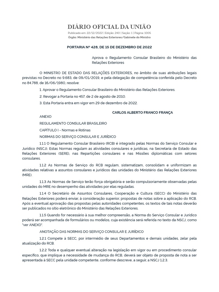 Diário Oficial Da União: Portaria #428, de 15 de Dezembro de 2022 | PDF ...