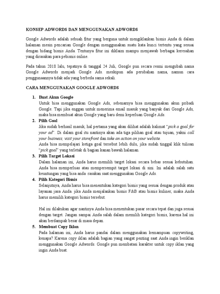 Konsep Adwords Dan Menggunakan Adwords | PDF